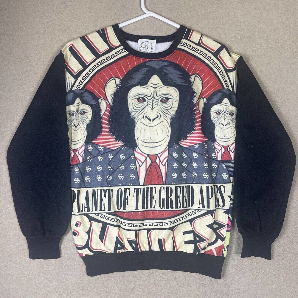Blue Bunny 1987 The Planet Of The Greed Apes Womens L All Over Print Sweatshirt